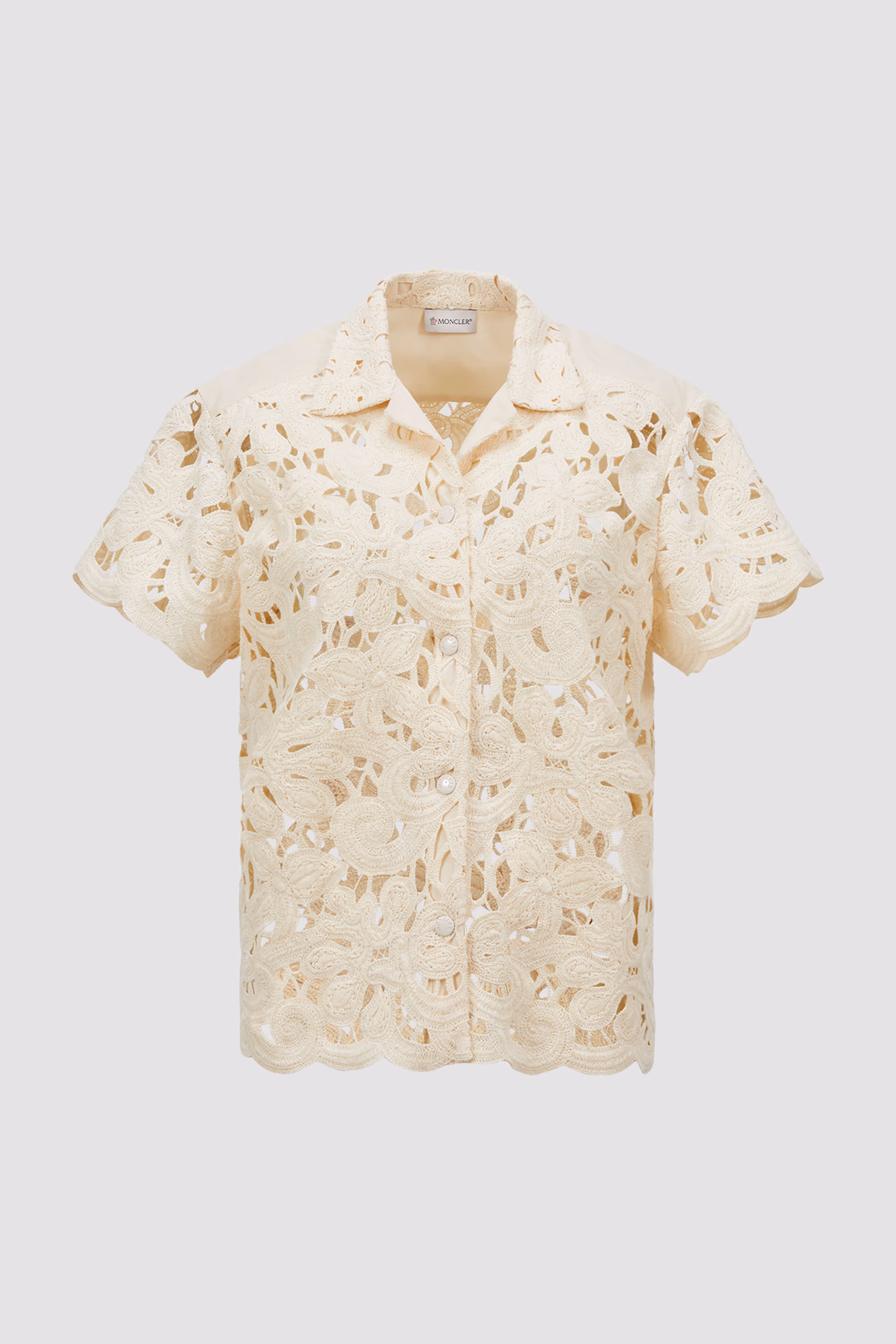 Floral Macramé Short Sleeve Shirt Women White Ivory Moncler 2